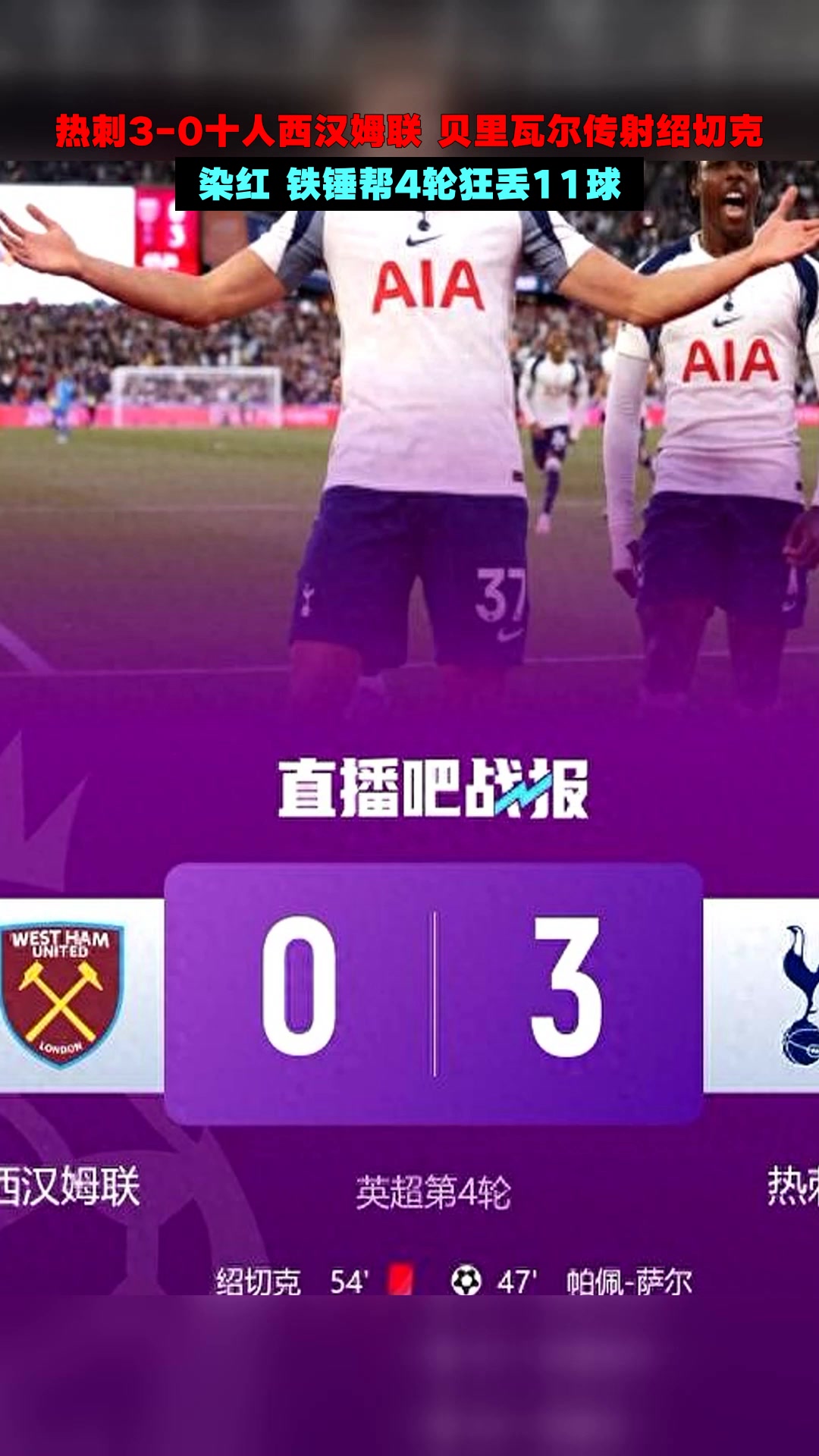 热刺客场击败西汉姆联,继续保持前四位置 热刺客场击败西汉姆联,继续保持前四位置